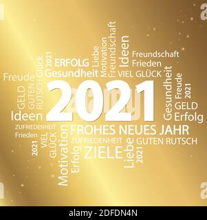 eps vector file with word cloud with new year 2021 greetings and golden background Stock Vector