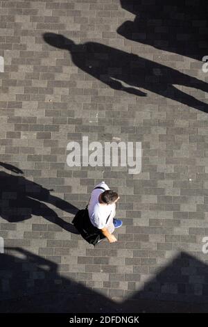 View from above of pedestrians on Electric Avenue, Brixton, London Stock Photo