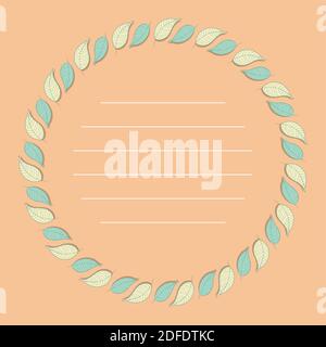 Natural vector frame. Color linear leaves. Template for greeting card, invitation, poster Stock Vector