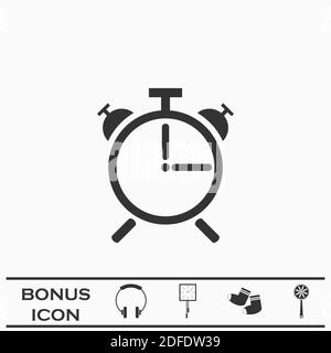 Alarm clock icon flat. Black pictogram on white background. Vector illustration symbol and bonus button Stock Vector