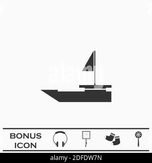 Yacht boats icon flat. Black pictogram on white background. Vector illustration symbol and bonus button Stock Vector
