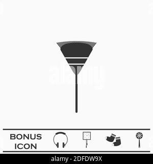 Garden rake icon flat. Black pictogram on white background. Vector illustration symbol and bonus button Stock Vector