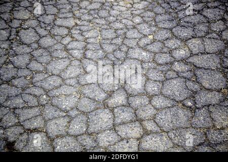 Broken street floor, construction and architecture, road deterioration Stock Photo