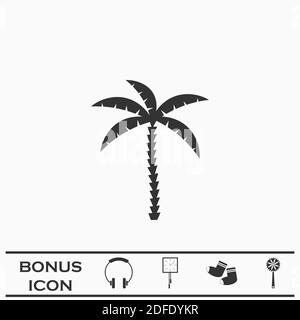 Coconut palm tree icon flat. Black pictogram on white background. Vector illustration symbol and bonus button Stock Vector