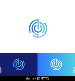 Sonar or radar vector logo concept. Business scanner or indicator isolated icon. Round blue linear logotype for tracked and reported technology Stock Vector