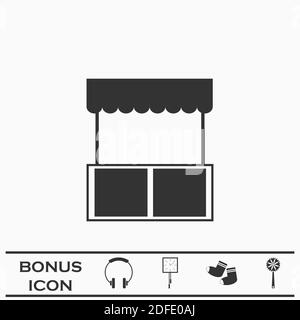 Kiosk icon flat. Black pictogram on white background. Vector illustration symbol and bonus button Stock Vector