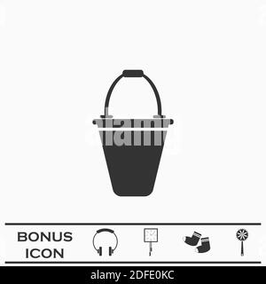 Bucket icon flat. Black pictogram on white background. Vector illustration symbol and bonus button Stock Vector