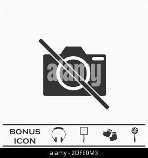 No photo camera icon flat. Black pictogram on white background. Vector illustration symbol and bonus button Stock Vector