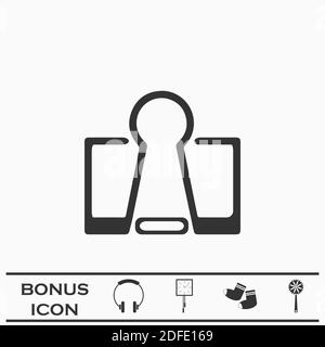 Binder clip icon flat. Black pictogram on white background. Vector illustration symbol and bonus button Stock Vector