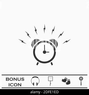 Alarm clock icon flat. Black pictogram on white background. Vector illustration symbol and bonus button Stock Vector