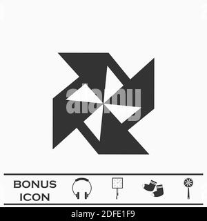 Paper windmill icon flat. Black pictogram on white background. Vector illustration symbol and bonus button Stock Vector