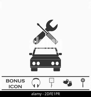 Car service icon flat. Black pictogram on white background. Vector illustration symbol and bonus button Stock Vector