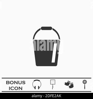 Bucket icon flat. Black pictogram on white background. Vector illustration symbol and bonus button Stock Vector