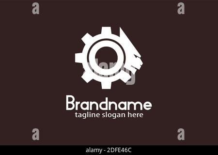 Gear logo with lion head, modern creative elegant and unique logo design. Stock Vector