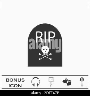 Grave RIP icon flat. Black pictogram on white background. Vector illustration symbol and bonus button Stock Vector