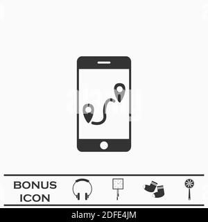 GPS phone icon flat. Black pictogram on white background. Vector illustration symbol and bonus button Stock Vector