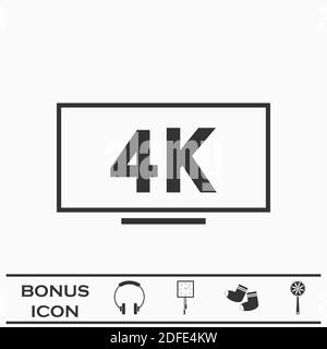 LCD 4k icon flat. Black pictogram on white background. Vector illustration symbol and bonus button Stock Vector