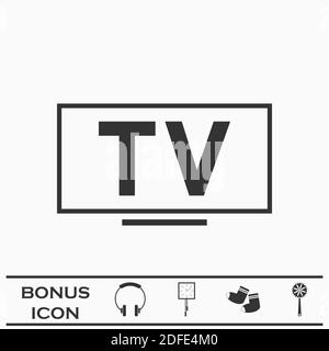 TV icon flat. Black pictogram on white background. Vector illustration symbol and bonus button Stock Vector