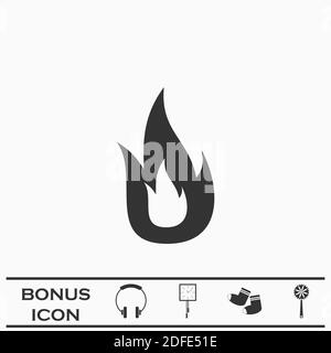 Fire icon flat. Black pictogram on white background. Vector illustration symbol and bonus button Stock Vector