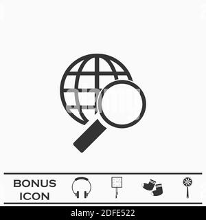 Magnify globe icon flat. Black pictogram on white background. Vector illustration symbol and bonus button Stock Vector