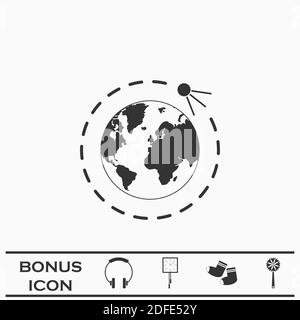 Satellite icon flat. Black pictogram on white background. Vector illustration symbol and bonus button Stock Vector