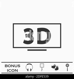 3D Television icon flat. Black pictogram on white background. Vector illustration symbol and bonus button Stock Vector