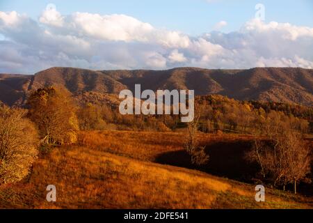 Sunset in Appalachia mountains in the fall with beautiful colors Stock Photo