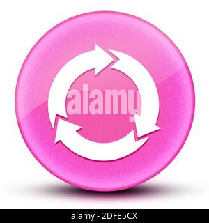 Three circle arrows eyeball glossy elegant pink round button abstract illustration Stock Photo