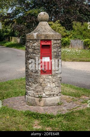 Victorian stone built Pillar Box, Nether Winchendon, Buckinghamshire, England. Stock Photo
