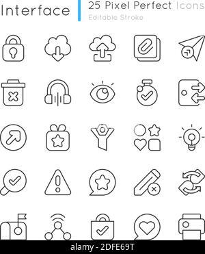 Interface pixel perfect linear icons set Stock Vector