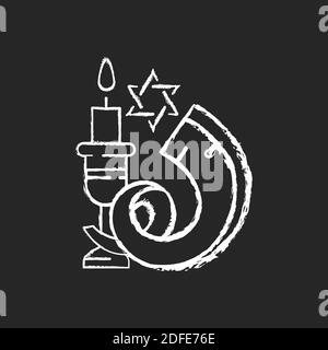 Shofar chalk white icon on black background Stock Vector