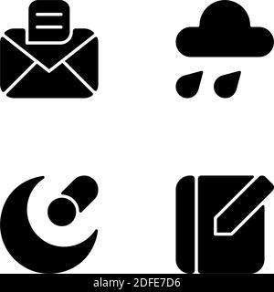 Mobile interface black glyph icons set on white space Stock Vector