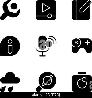 Smartphone interface black glyph icons set on white space Stock Vector