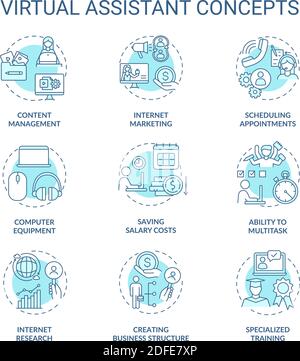 Virtual assistants turquoise concept icons set Stock Vector