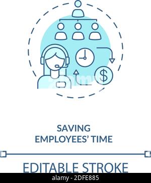 Saving employees time turquoise concept icon Stock Vector