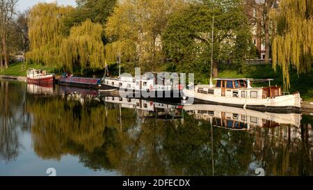 CAMBRIDGE, UK - APRIL 24, 2010:  Houseboats moored at Jesus Lock on the River Cam Stock Photo