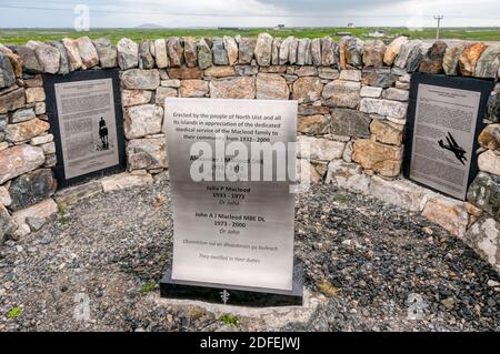 Roadside memorial in North Uist commemorating the work of the local Macleod family of doctors. Stock Photo