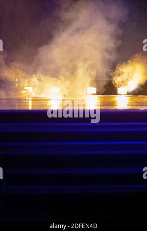 Theater lights spotlights over the stage, texture background for design. Stock Photo