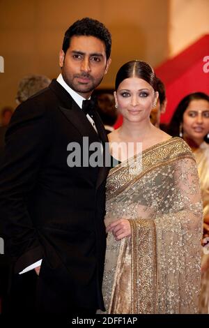 File photo dated May 17, 2010 of Aishwarya Rai Bachchan and her husband Abhishek Bachchan arriving at the screening of 'Outrage' presented in competition during the 63rd Cannes Film Festival in Cannes, southern France. Aishwarya Rai Bachchan has been taken to hospital after testing positive for Covid-19 earlier this week. The Indian actress, a former Miss World and one of Bollywood's most famous faces, is being treated at Mumbai's Nanavati Hospital, it was reported. her daughter Aaradhya has also been taken to hospital. Photo by Hahn-Nebinger-Orban/ABACAPRESS.COM Stock Photo