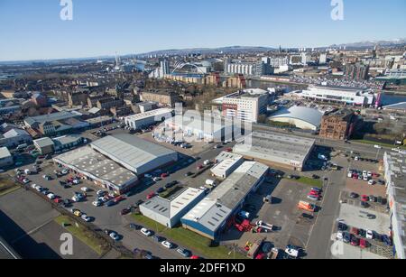 Aerial drone view of Kingston Bridge Trading Estate Glasgow Stock Photo