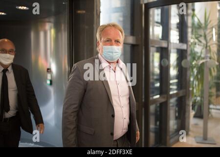 CFE-CGC president Francois Hommeril wears a face mask as he arrives to meet with french minister of economy and french Minister for the Ecological Transition in the minister of economy in Bercy, Paris. July 22 2020. Photo by Raphael Lafargue/ABACAPRESS.COM Stock Photo