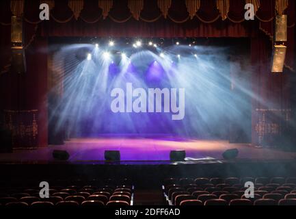 Theatrical scene without actors, scenic light and smoke Stock Photo