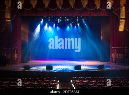 Theatrical scene without actors, scenic light and smoke Stock Photo