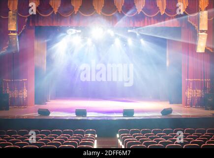 Theatrical scene without actors, scenic light and smoke Stock Photo