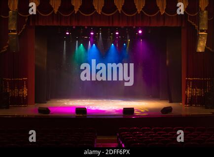 Theatrical scene without actors, scenic light and smoke Stock Photo