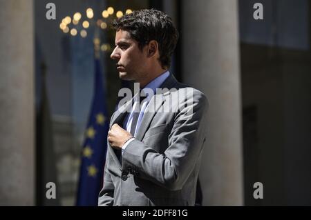 gabriel attal after the 5th meeting of the council for environmental protection conseil de defense ecologique at the elysee palace in paris on july 27 2020 photo by eliot blondet abacapress com stock photo