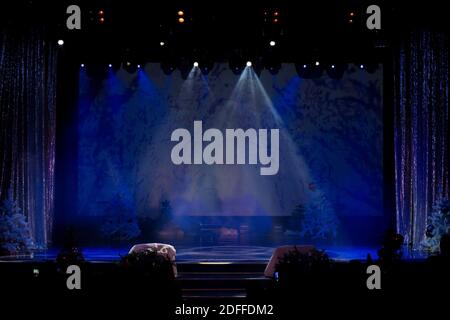 Theater lights spotlights over the stage, texture background for design. Stock Photo