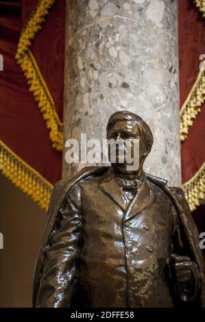 This statue of United States Senator Zebulon Baird Vance (Democrat of North Carolina),was given to the National Statuary Hall Collection by North Carolina in 1916 and stands in Statuary Hall at the US Capitol in Washington, DC., as of Friday, July 31, 2020.. Vance lived from May 13, 1830 to April 14, 1894, and served as a Confederate military officer, 43rd Governor of North Carolina, and US Senator. Photo by Rod Lamkey/CNP/ABACAPRESS.COM Stock Photo