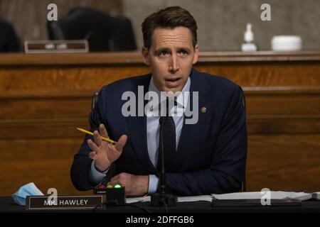 Sen. Josh Hawley, R-Mo., speaks during a Senate Homeland Security and ...