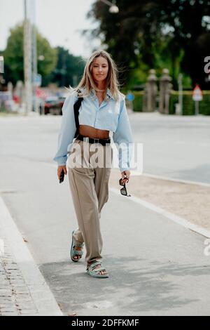 Street style, Flame and Chili Dia arriving at Ganni Spring Summer 2021  show, held at Badsmandsstraede, Copenhagen, Denmark, on August 10th, 2020.  Photo by Marie-Paola Bertrand-Hillion/ABACAPRESS.COM Stock Photo - Alamy